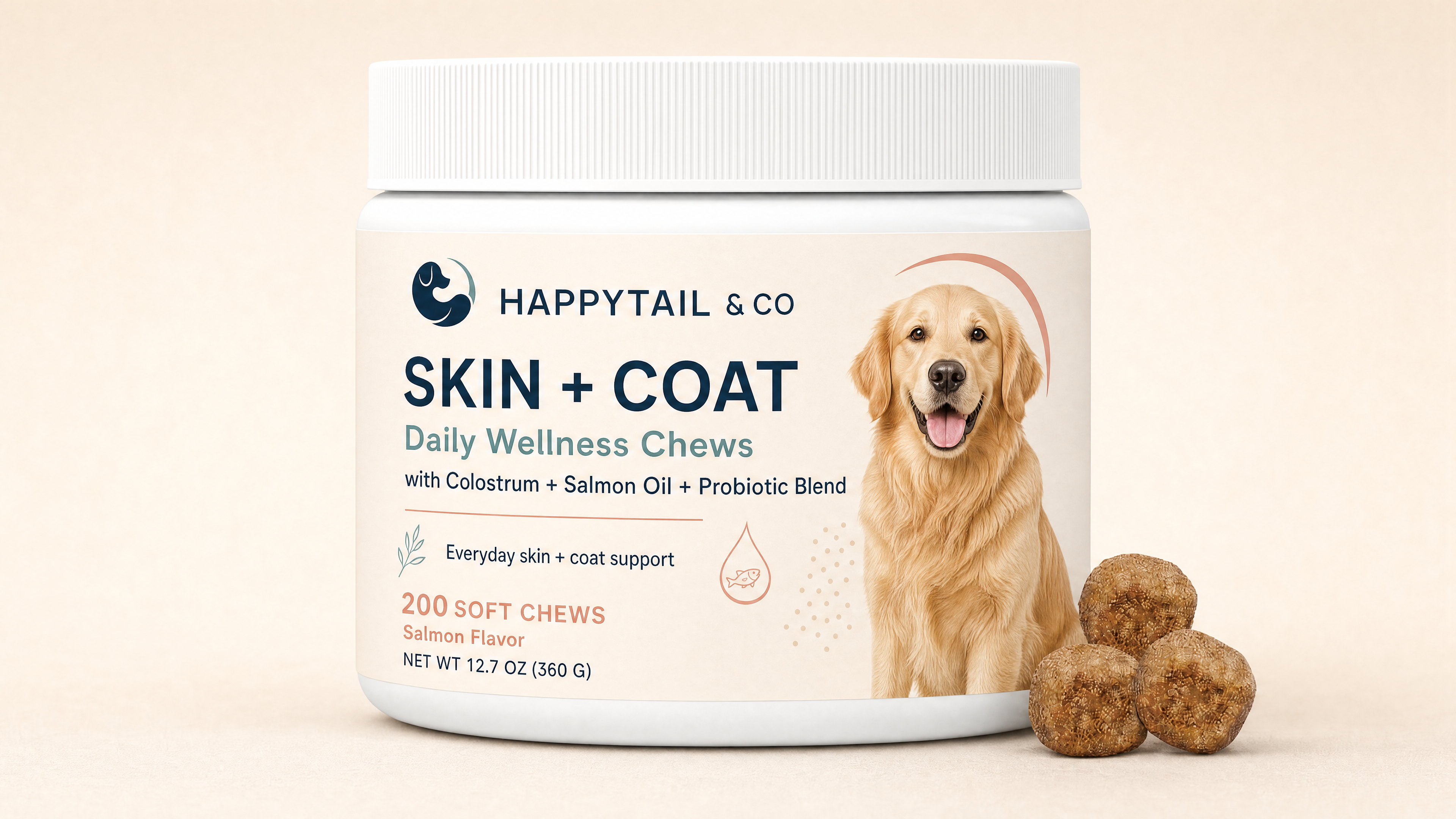 HappyTail & Co. Skin + Coat Chews -Salmon Skin & Coat Support