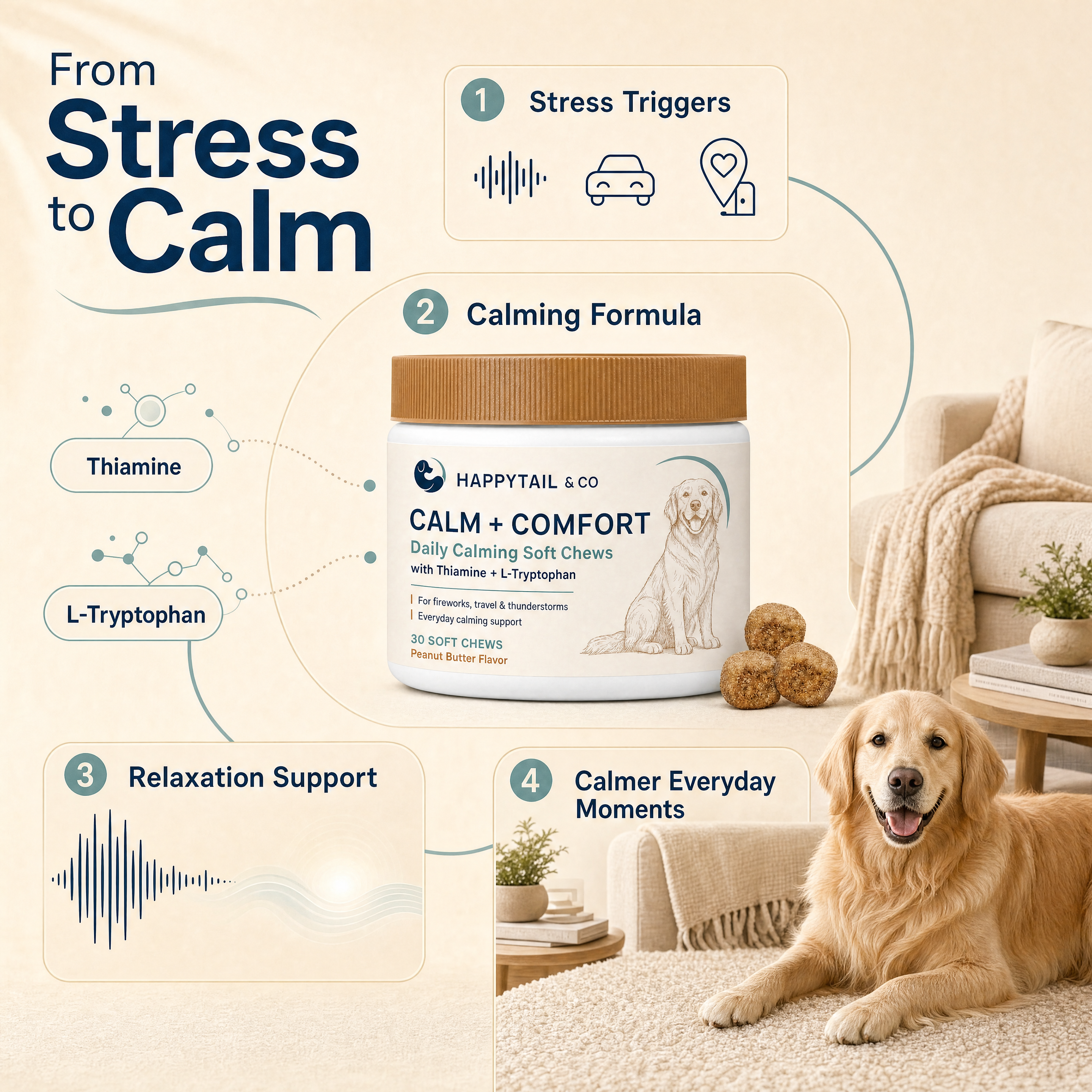 HappyTail & Co. Calm Support Chews - Calming Support for Dogs