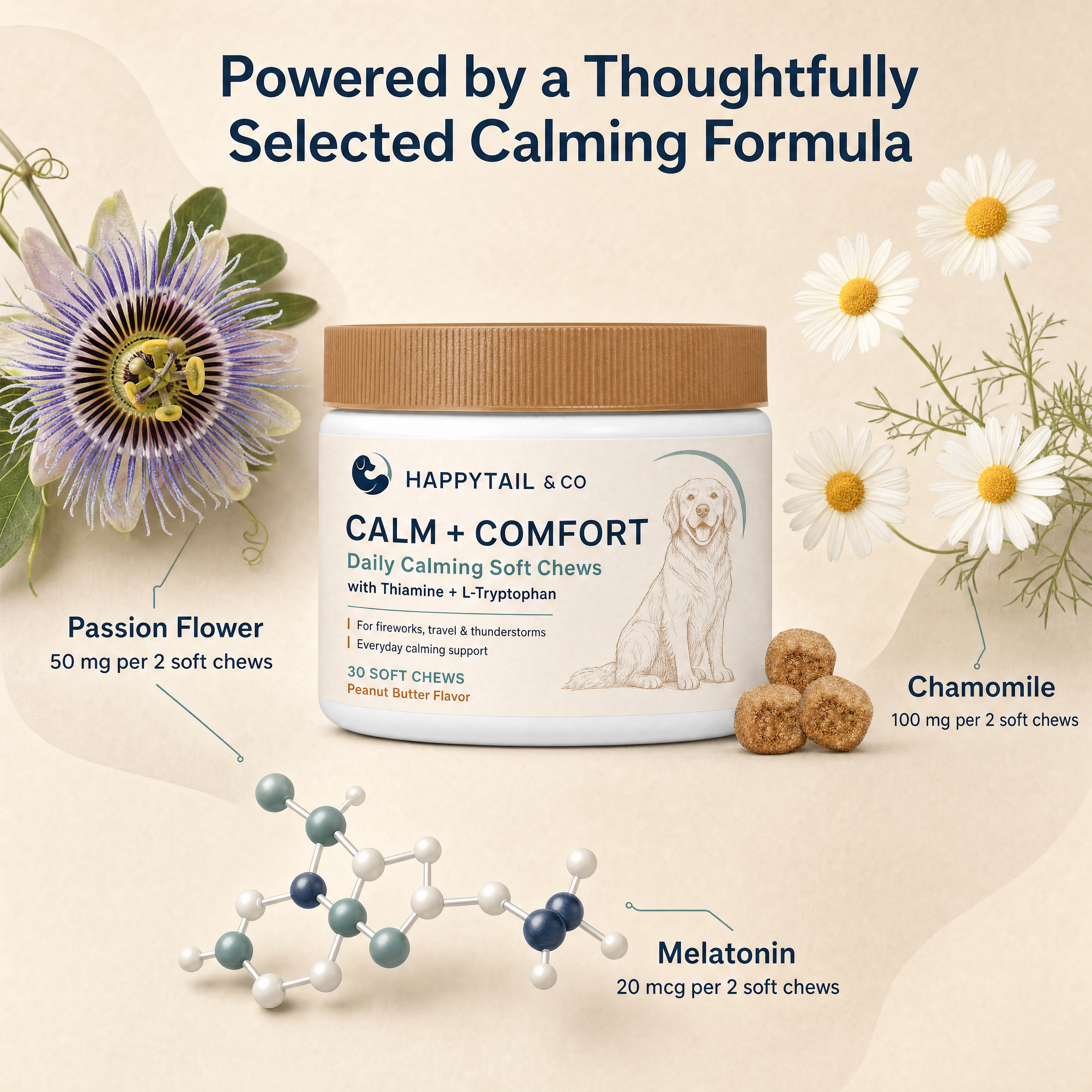 HappyTail & Co. Calm Support Chews - Calming Support for Dogs