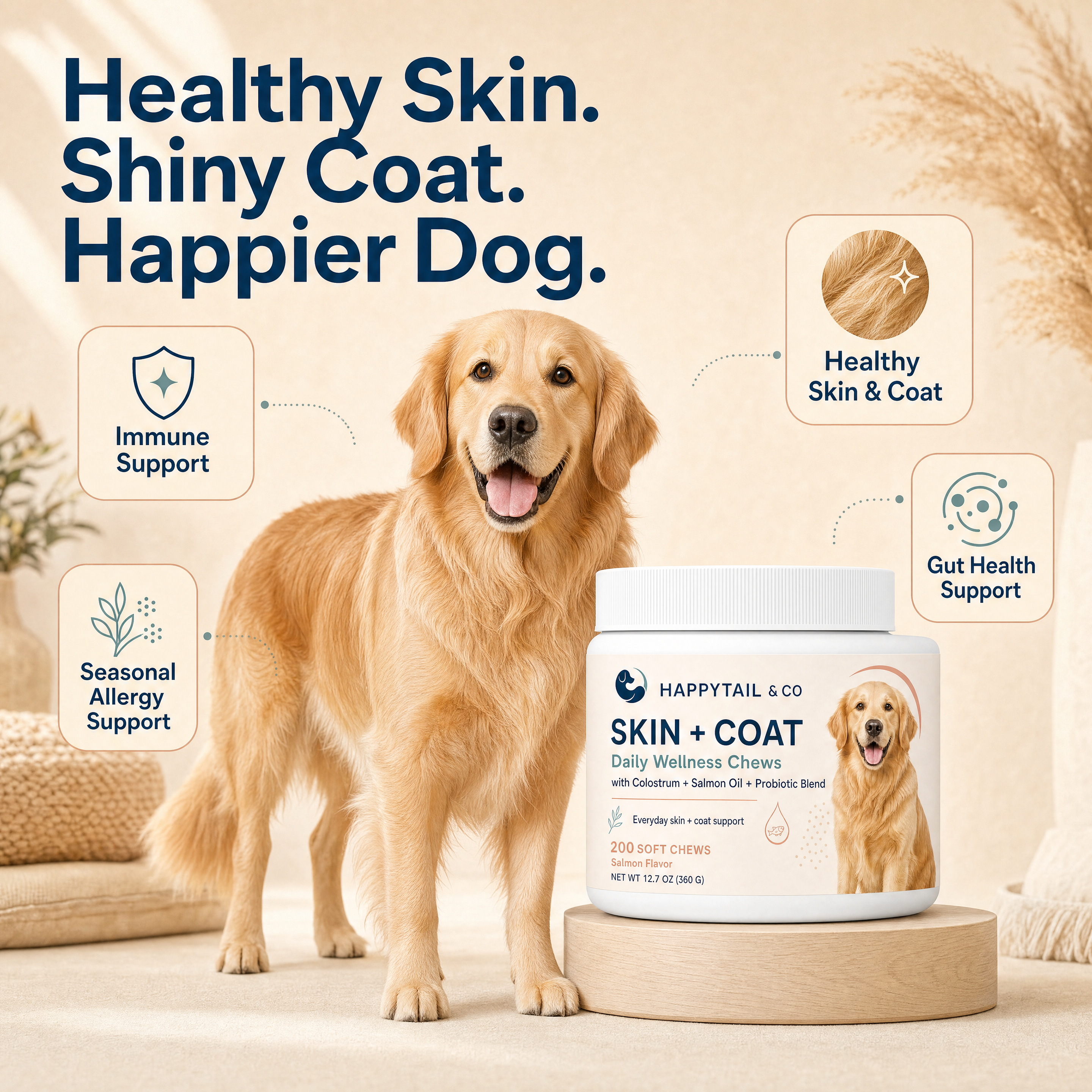 HappyTail & Co. Skin + Coat Chews -Salmon Skin & Coat Support